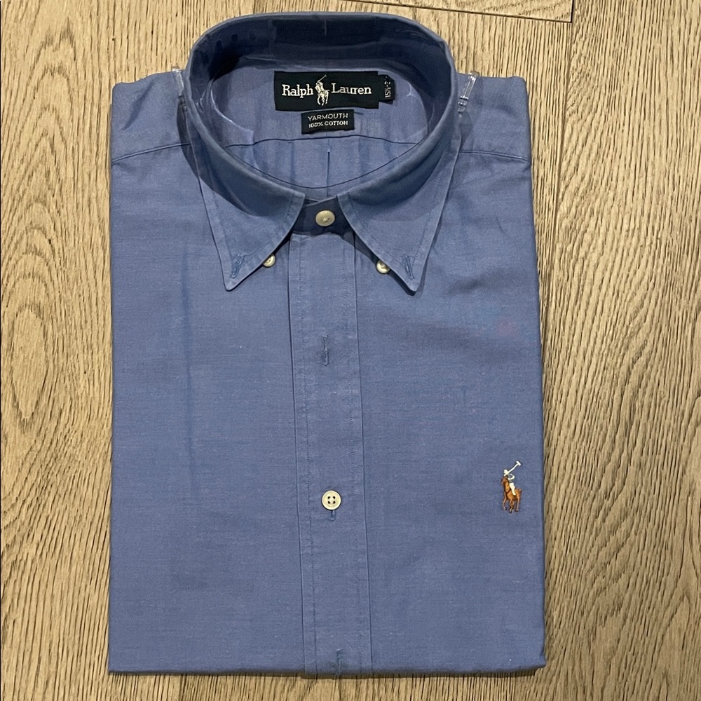 Ralph Lauren Men's Classic pin point Oxford Blue Button-Down Shirt